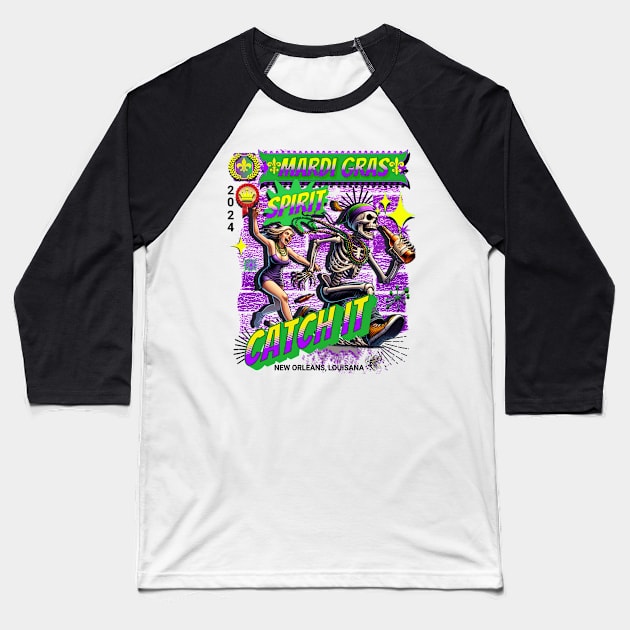 Mardi Gras Sprit Baseball T-Shirt by swamp fairys